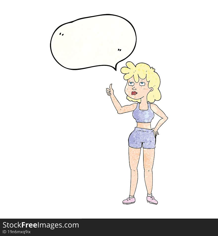 freehand speech bubble textured cartoon gym woman