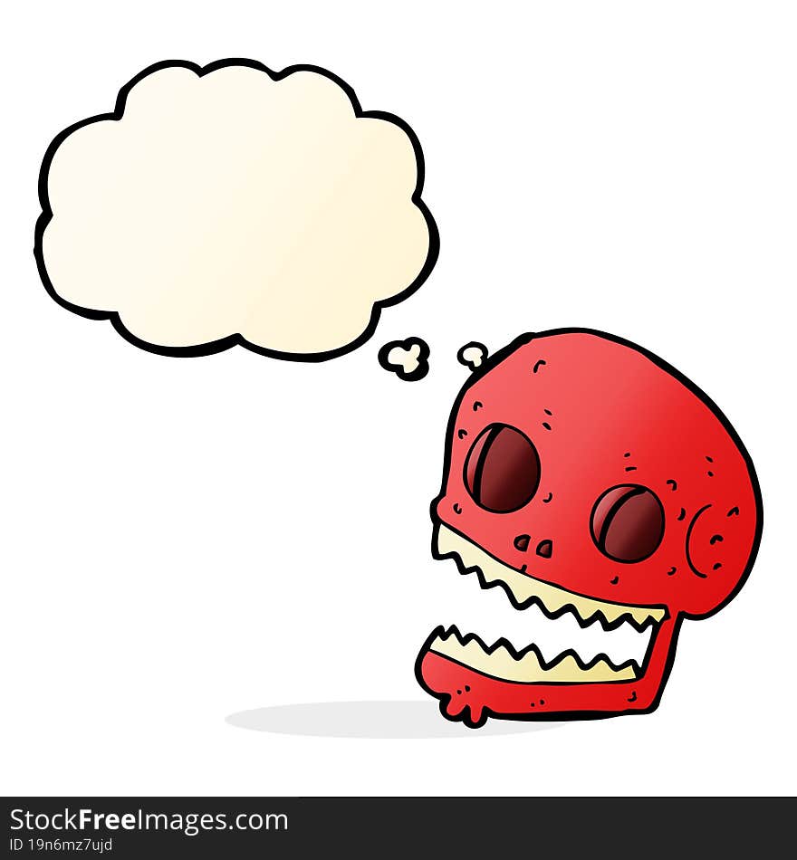 cartoon spooky skull with thought bubble