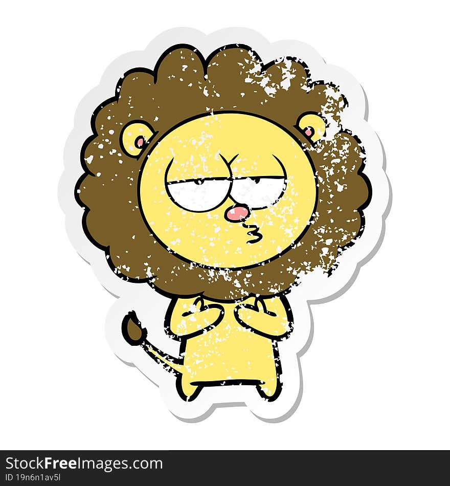 distressed sticker of a cartoon tired lion