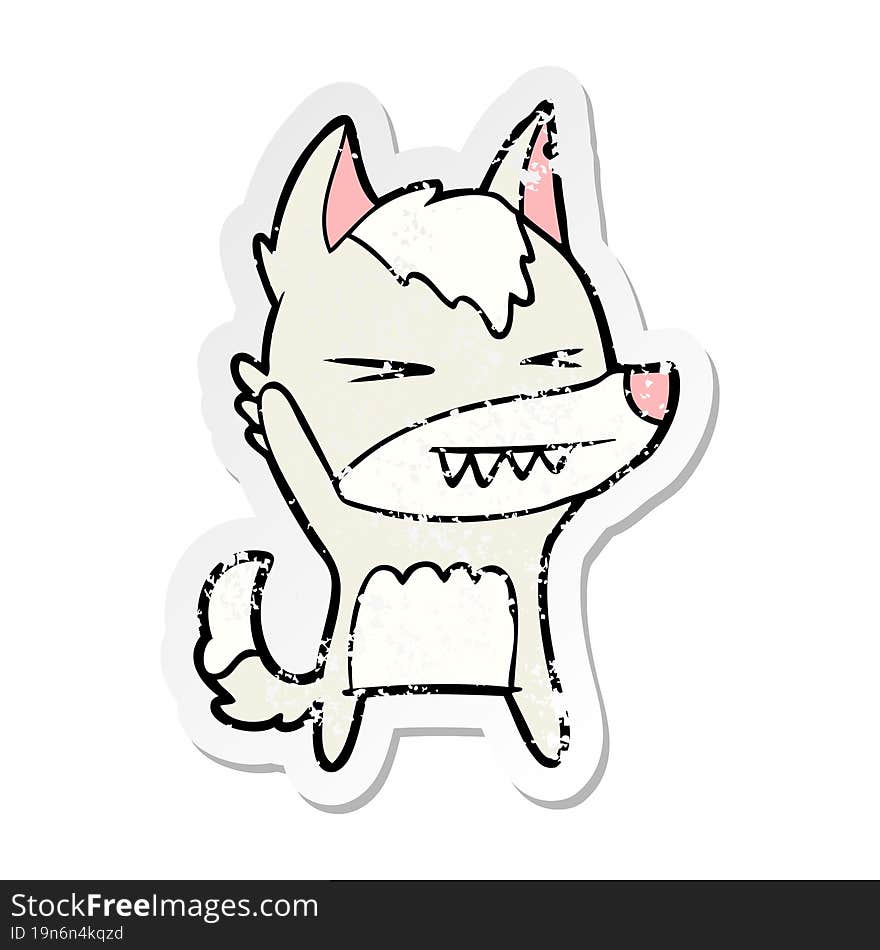 distressed sticker of a angry wolf cartoon