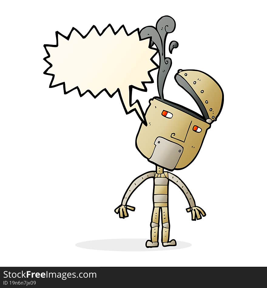 cartoon robot with open head with speech bubble