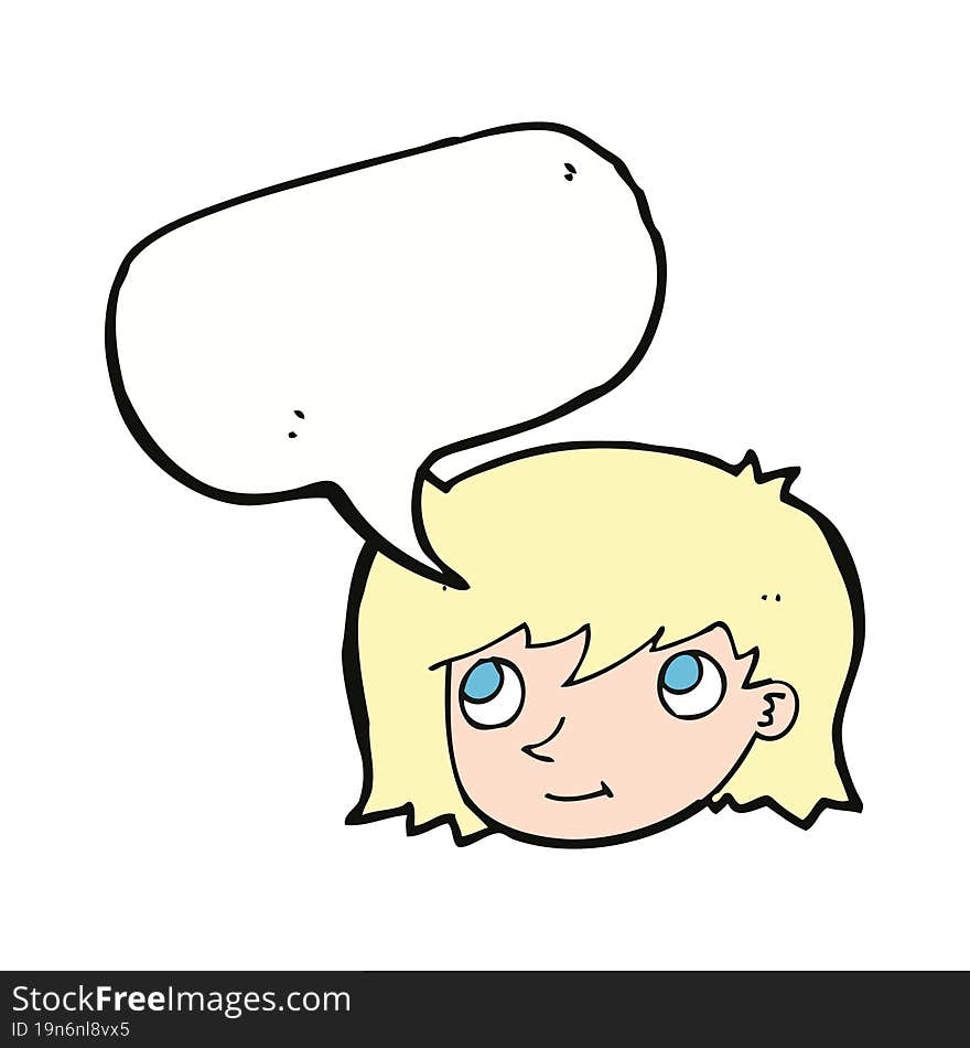 cartoon female face with speech bubble