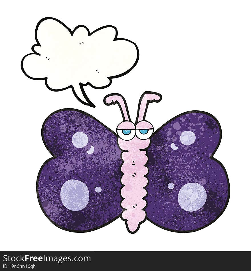 freehand speech bubble textured cartoon butterfly