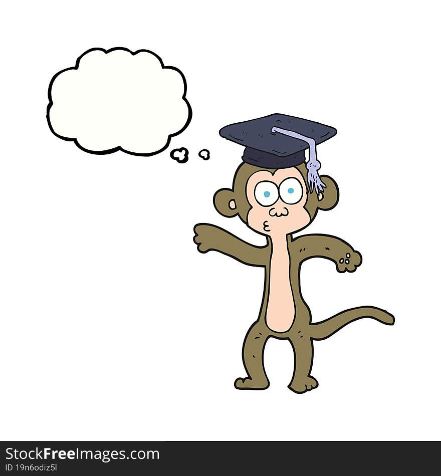 freehand drawn thought bubble cartoon graduate monkey