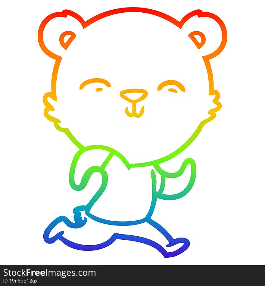 rainbow gradient line drawing happy cartoon bear jogging