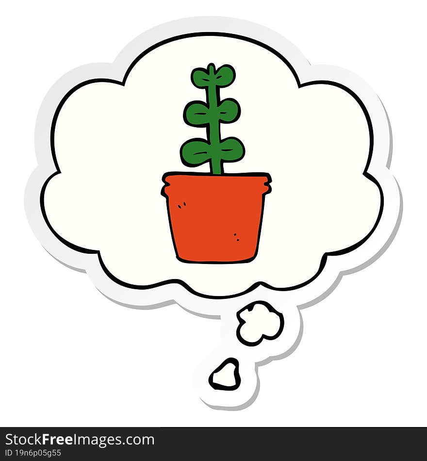 cartoon house plant and thought bubble as a printed sticker