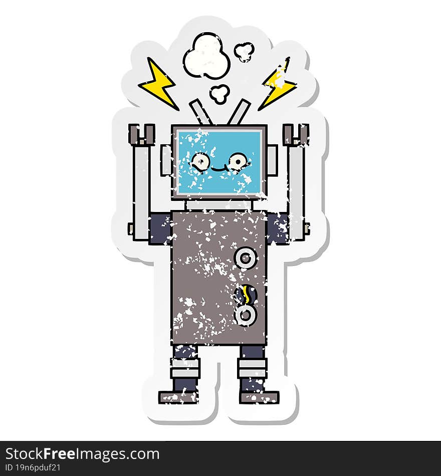 Distressed Sticker Of A Cute Cartoon Robot