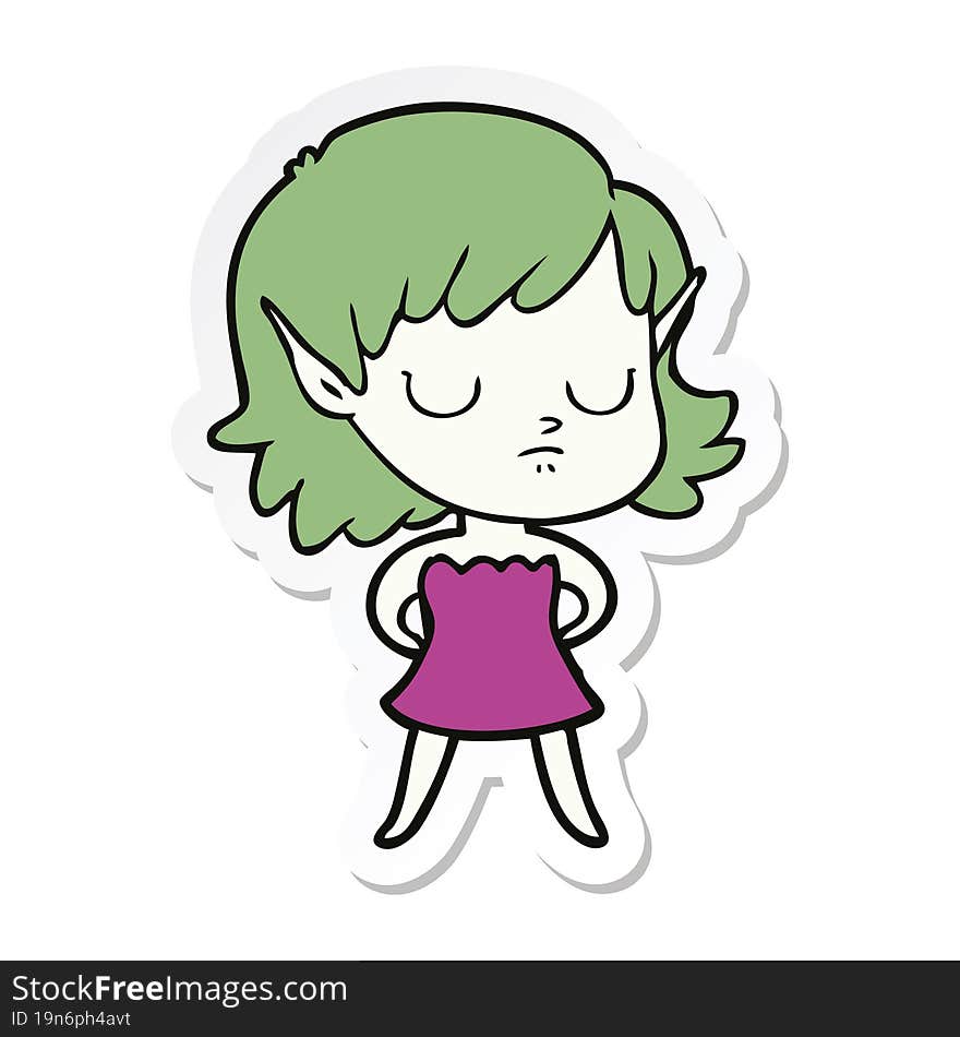 Sticker Of A Cartoon Elf Girl