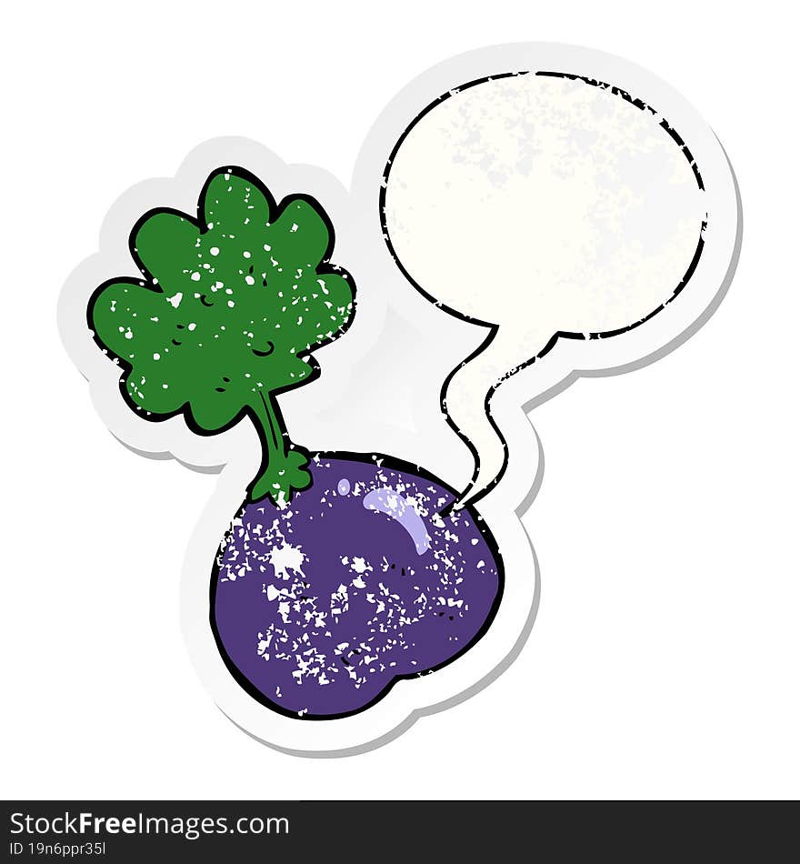 cartoon vegetable and speech bubble distressed sticker