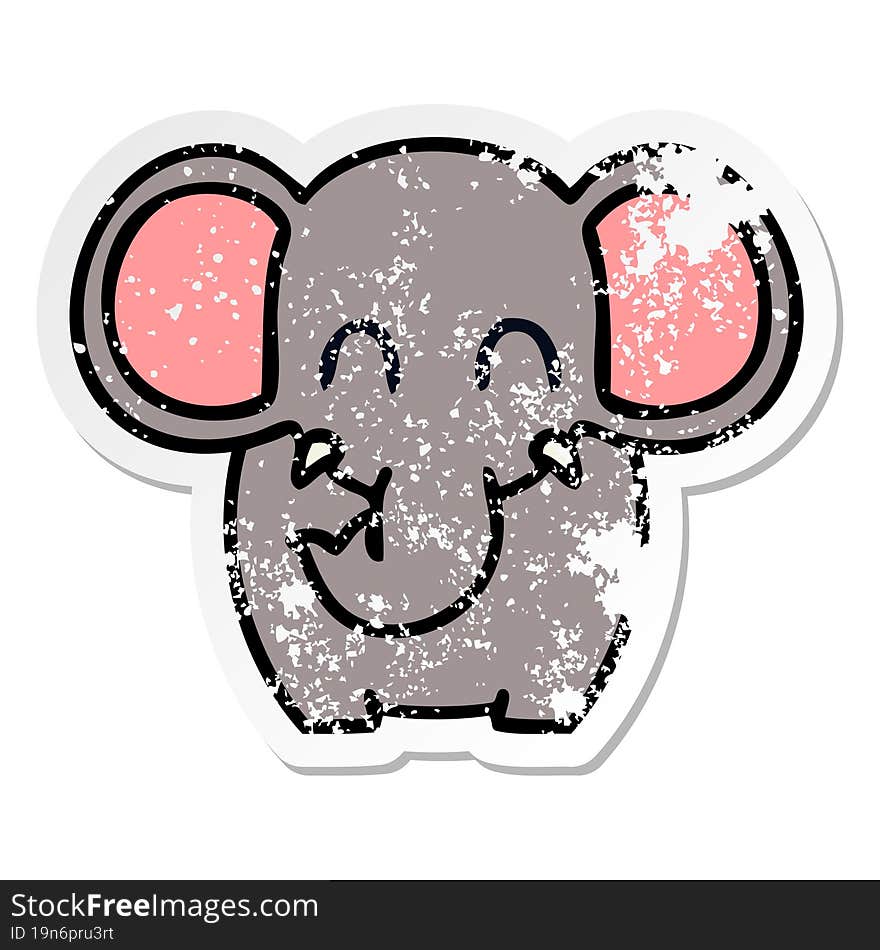 distressed sticker of a quirky hand drawn cartoon elephant