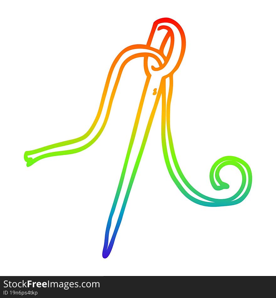 rainbow gradient line drawing of a cartoon needle and thread