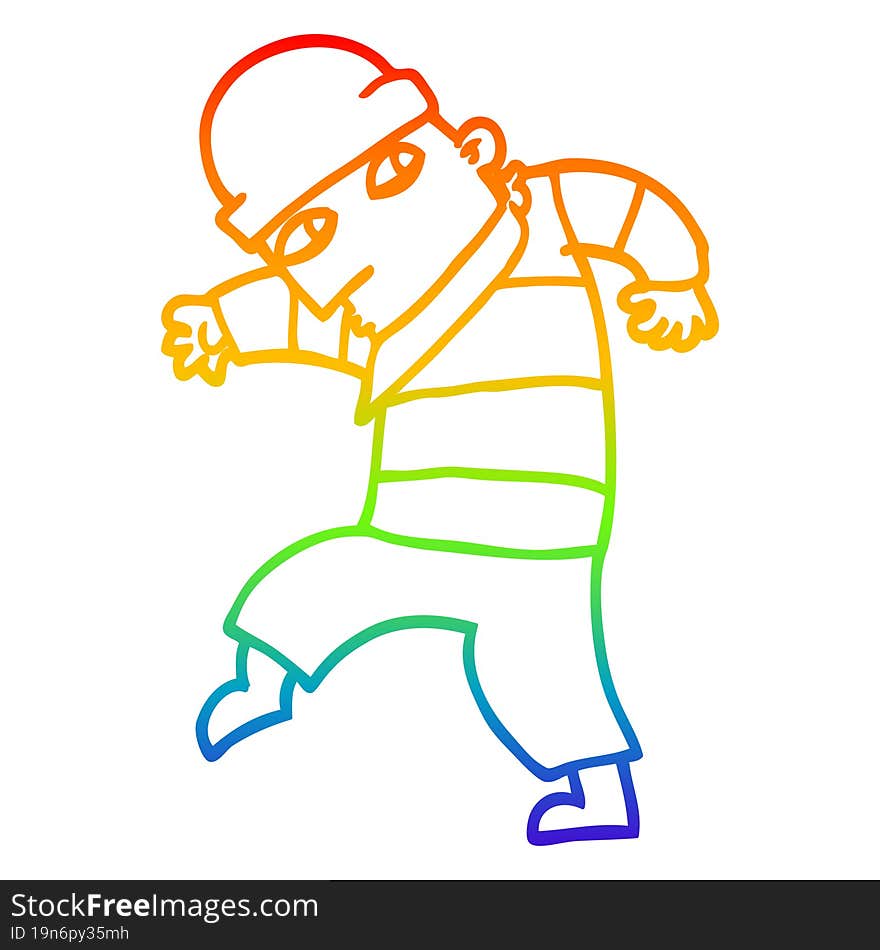 Rainbow Gradient Line Drawing Cartoon Sneaking Thief