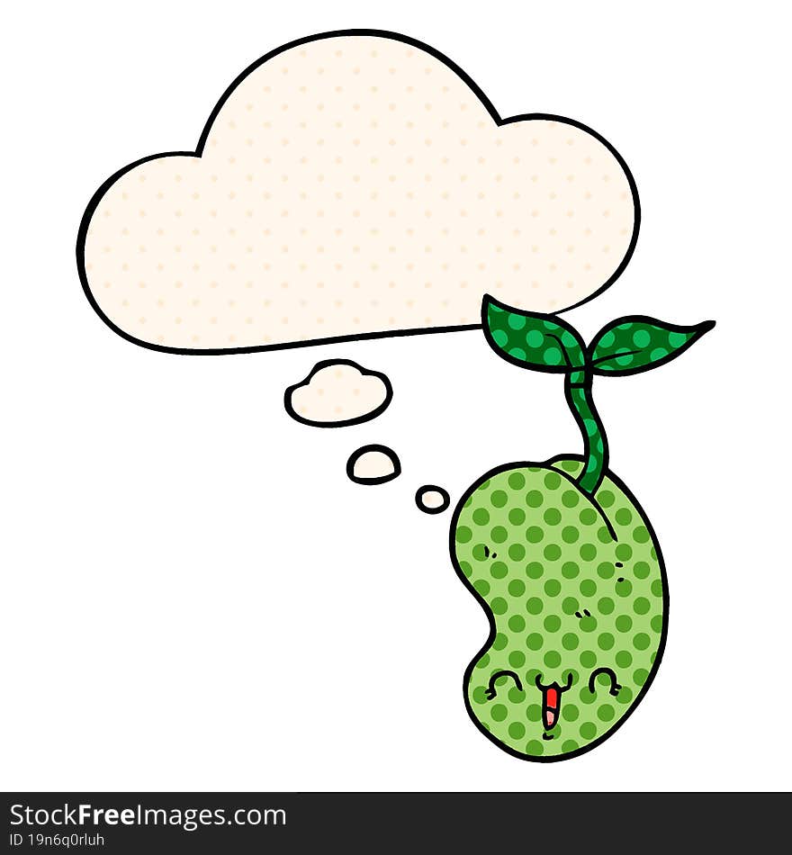 cute cartoon seed sprouting and thought bubble in comic book style