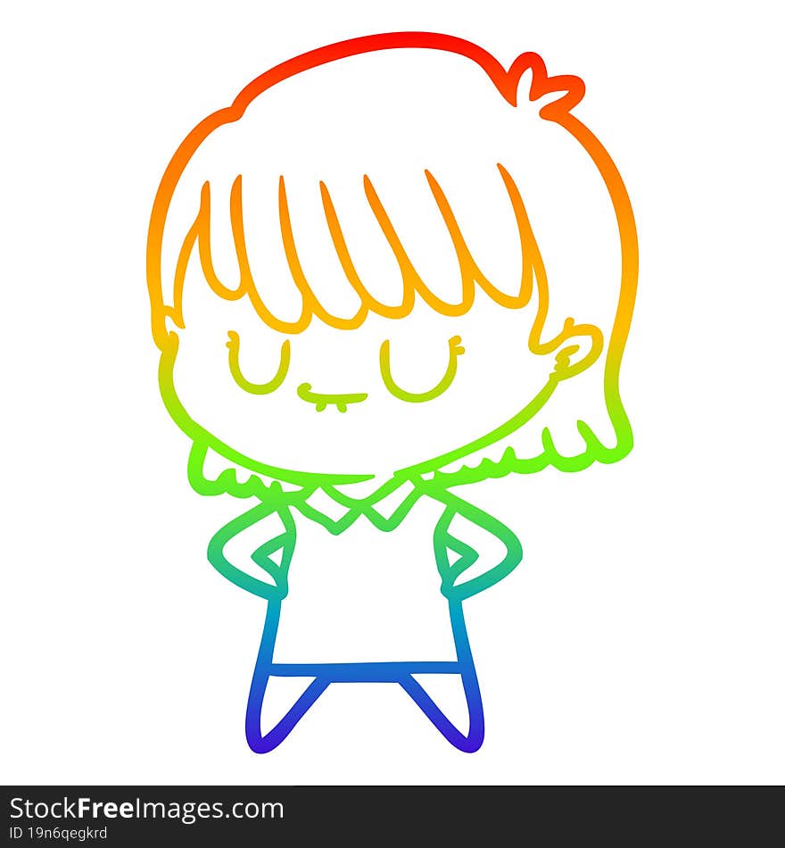 rainbow gradient line drawing of a cartoon woman