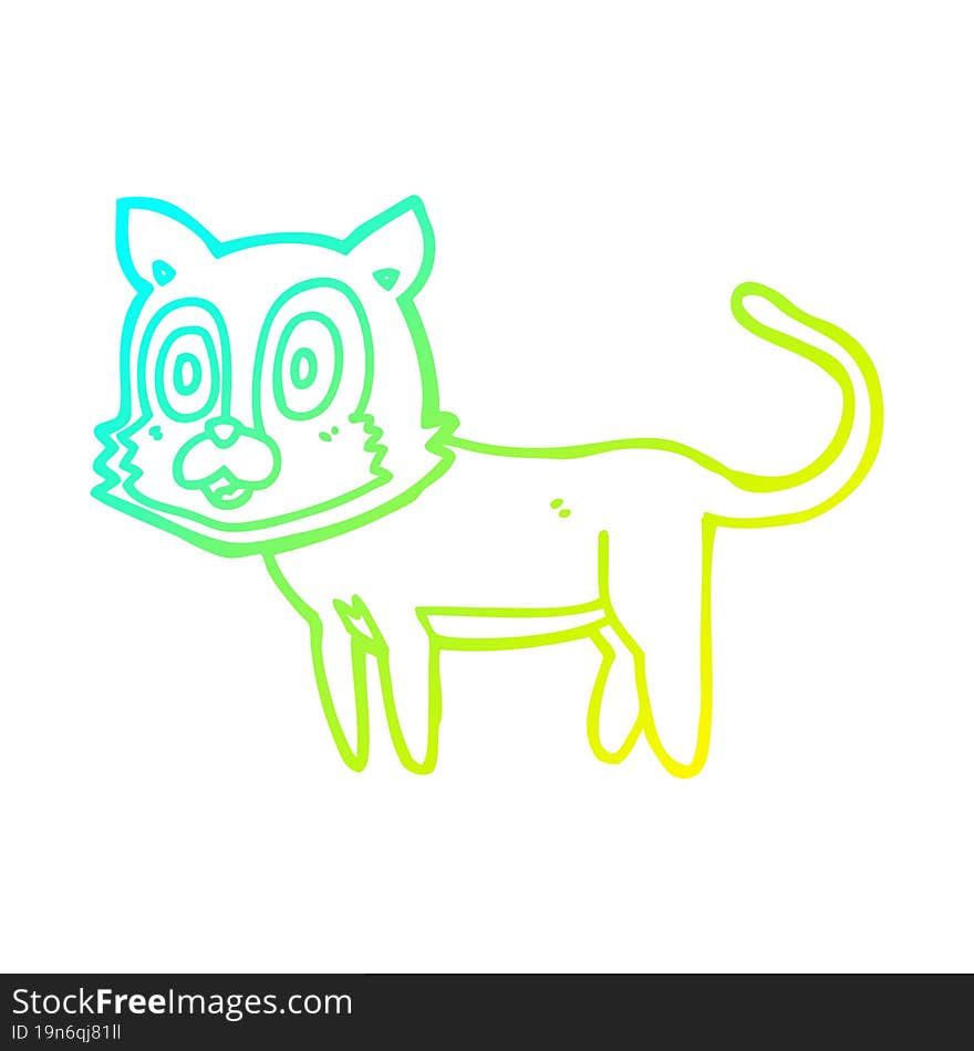 Cold Gradient Line Drawing Happy Cartoon Cat