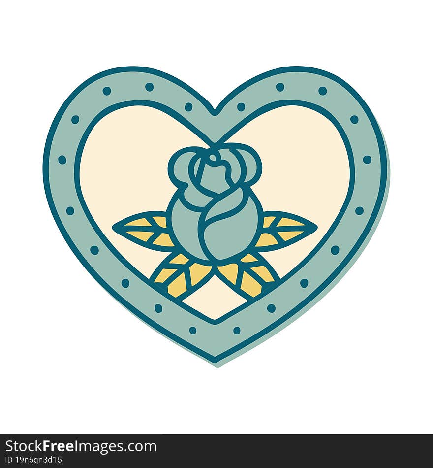 sticker of tattoo in traditional style of a heart and flowers. sticker of tattoo in traditional style of a heart and flowers