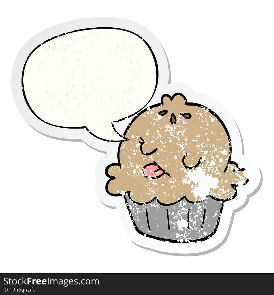 cute cartoon pie and speech bubble distressed sticker