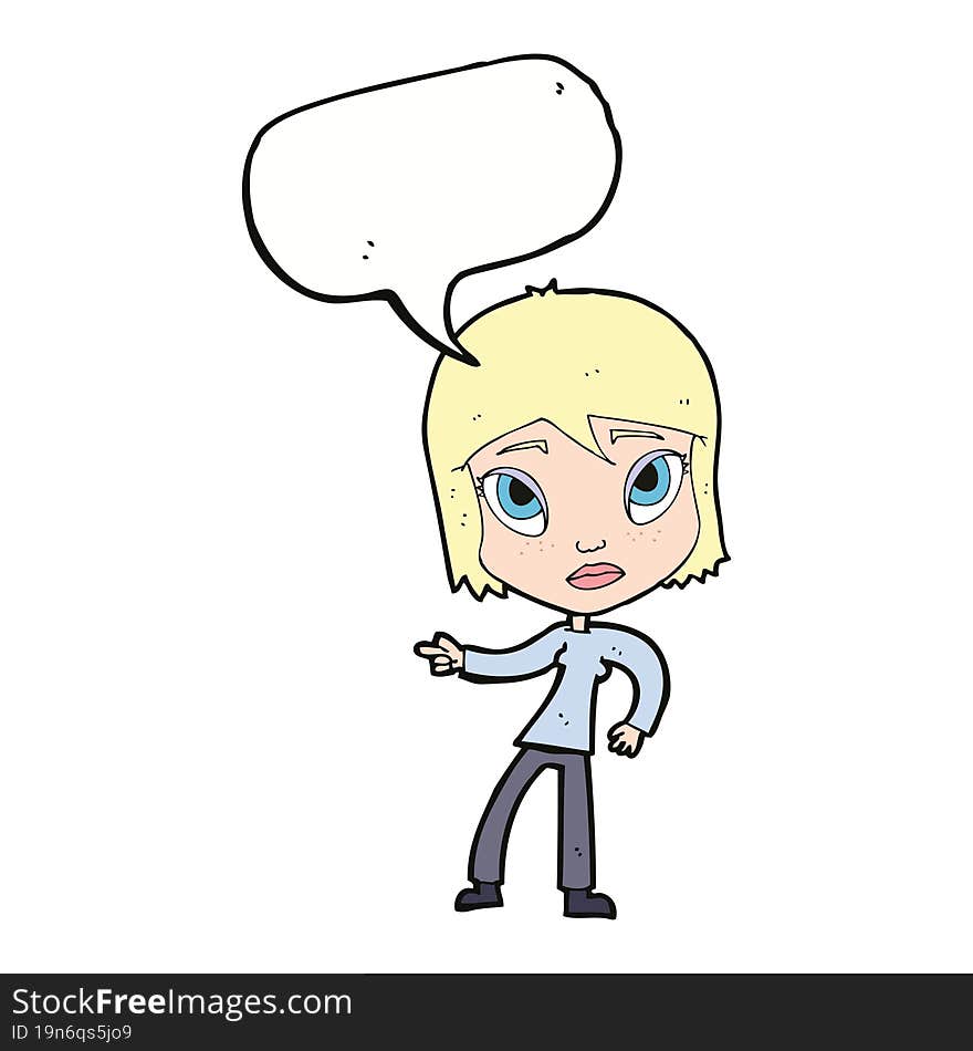 cartoon pointing woman with speech bubble