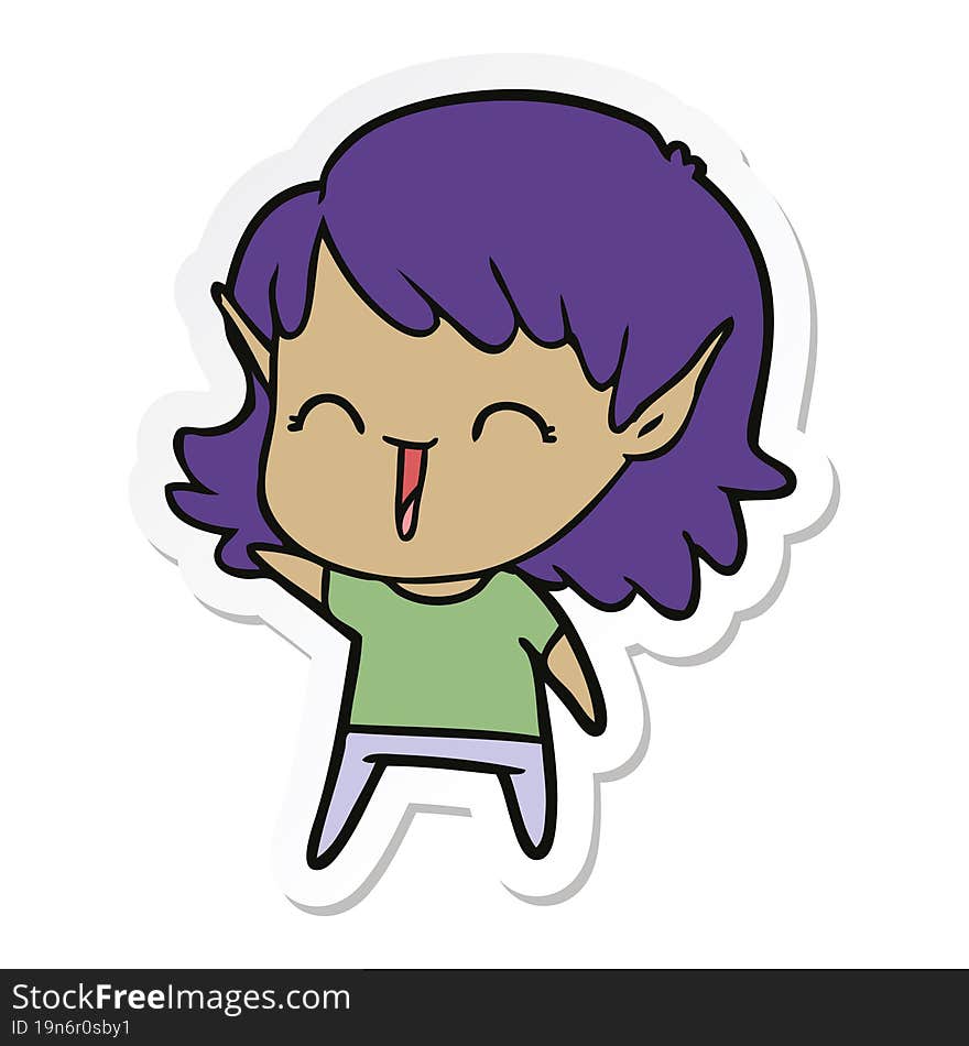 Sticker Of A Cartoon Elf Girl