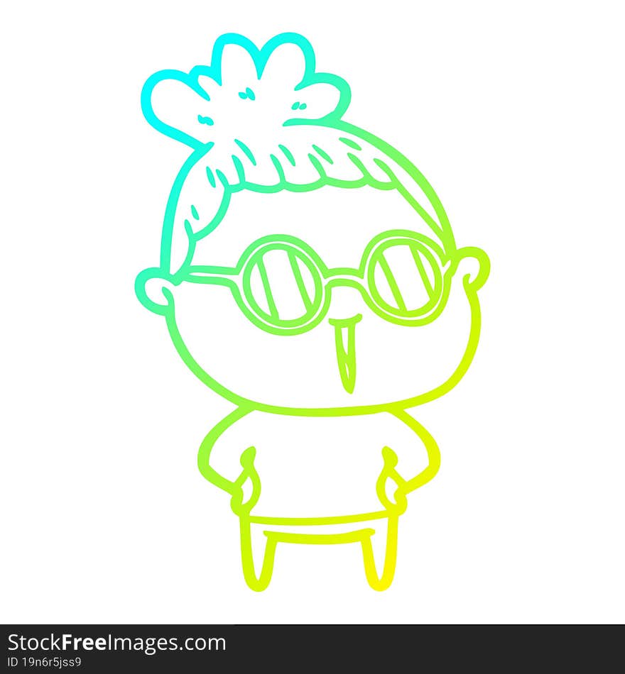 Cold Gradient Line Drawing Cartoon Woman Wearing Spectacles