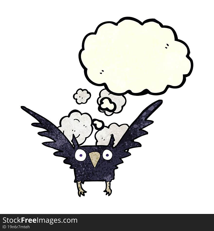 cartoon spooky bird with thought bubble