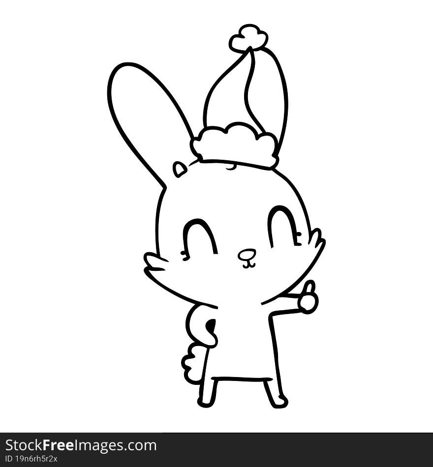 cute hand drawn line drawing of a rabbit wearing santa hat. cute hand drawn line drawing of a rabbit wearing santa hat