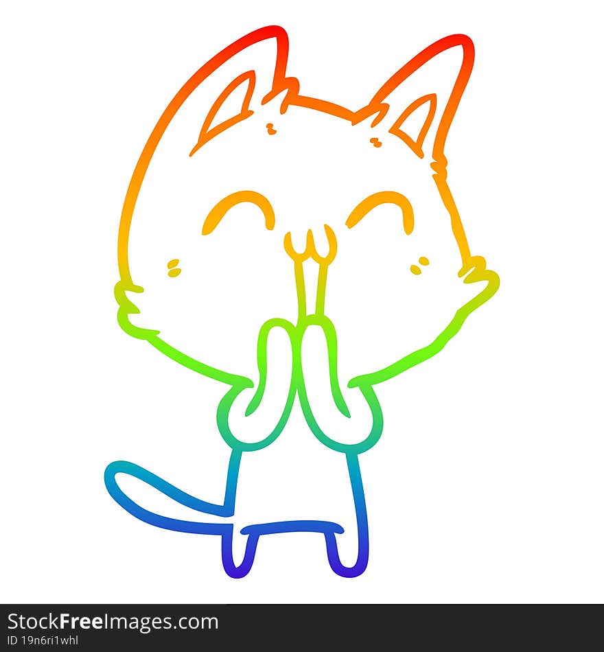 rainbow gradient line drawing happy cartoon cat