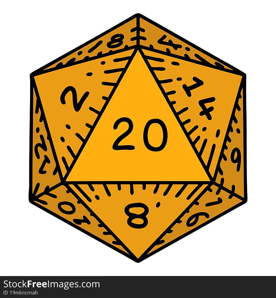 Natural 20 D20 Dice Roll Illustration