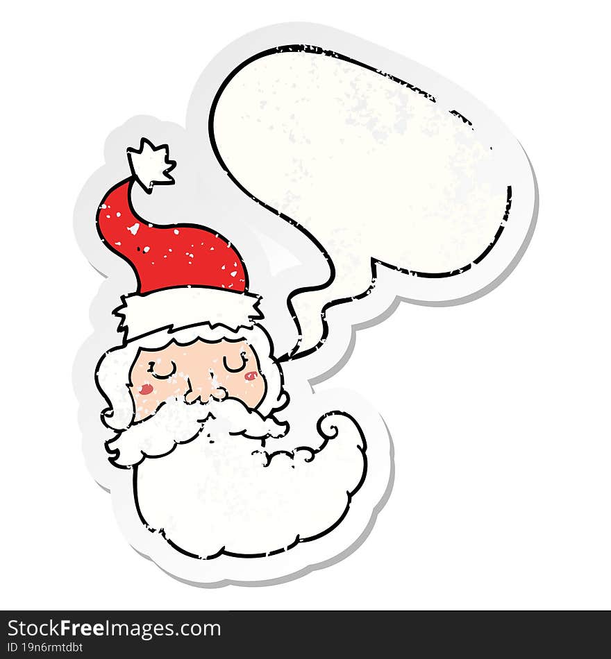 cartoon santa face and speech bubble distressed sticker