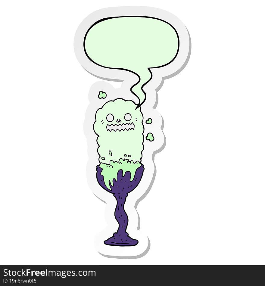 cartoon spooky halloween potion cup and speech bubble sticker