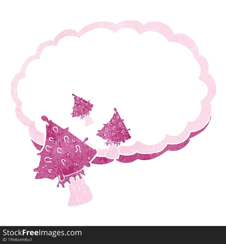 cartoon mushrooms space text cloud