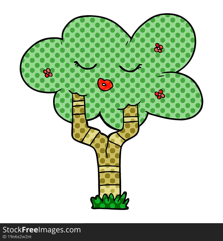 cartoon tree with face. cartoon tree with face