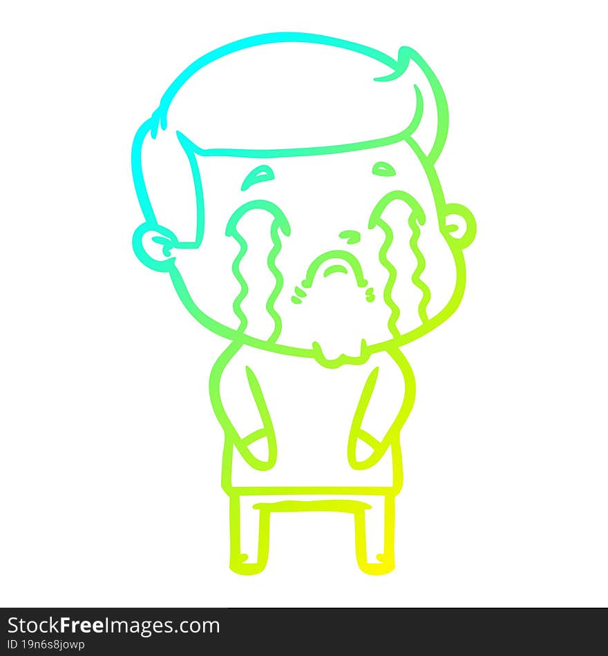 cold gradient line drawing of a cartoon man crying