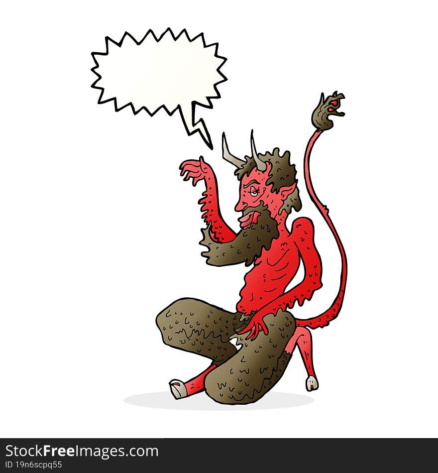 Cartoon Traditional Devil With Speech Bubble