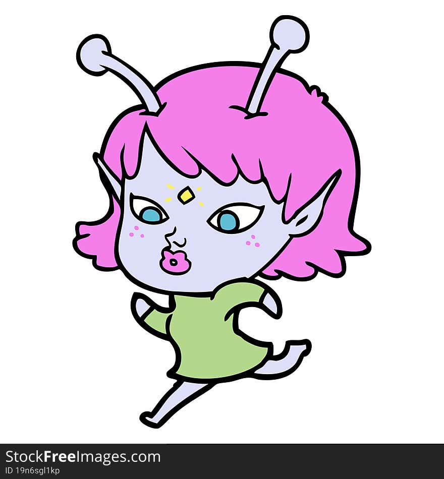 pretty cartoon alien girl running. pretty cartoon alien girl running