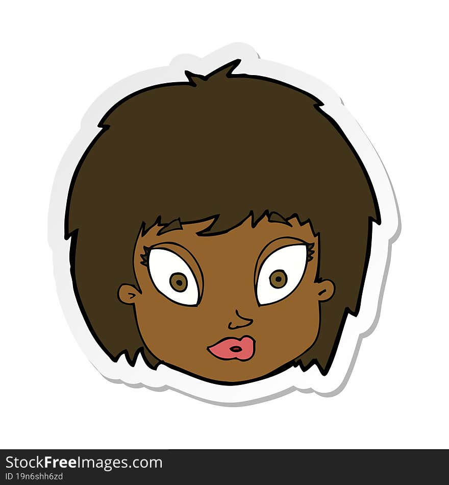 sticker of a cartoon surprised female face