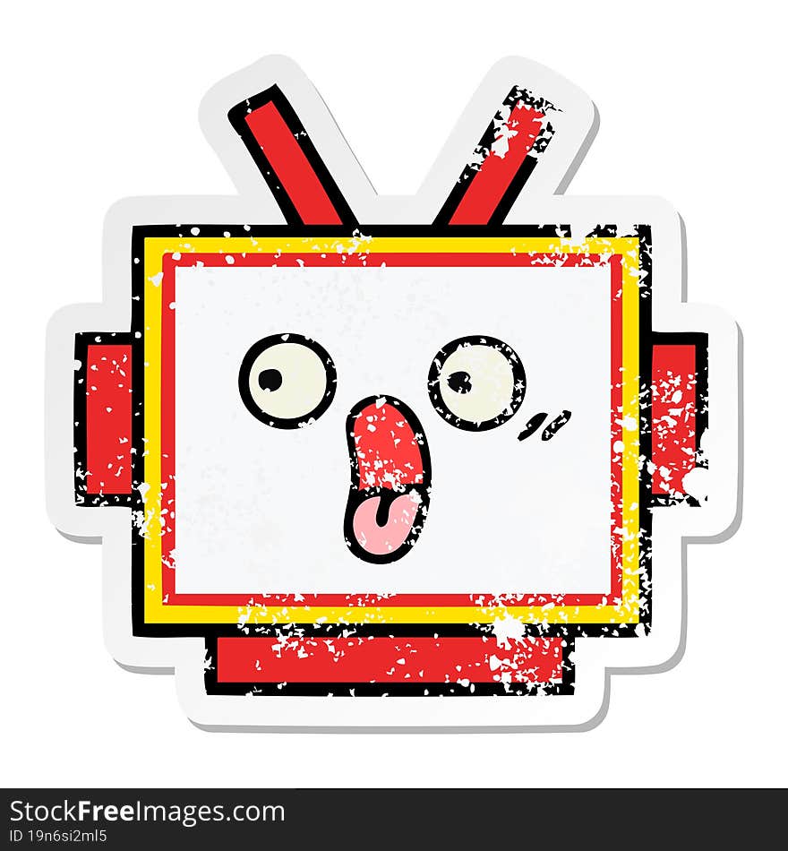 Distressed Sticker Of A Cute Cartoon Robot Head