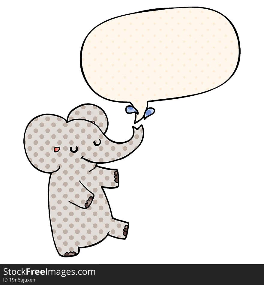 cartoon dancing elephant and speech bubble in comic book style