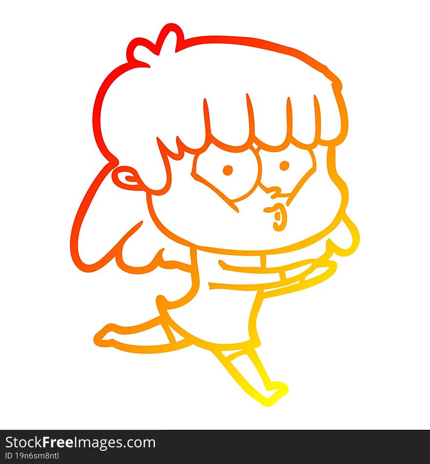 warm gradient line drawing cartoon whistling girl