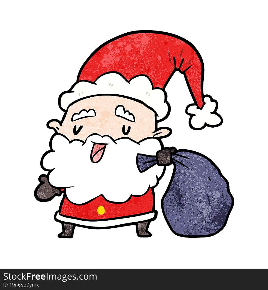 cartoon santa claus carrying sack of presents. cartoon santa claus carrying sack of presents