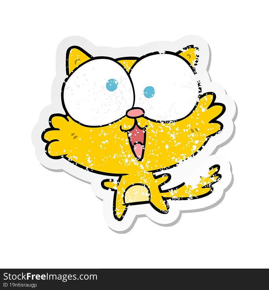 distressed sticker of a crazy cartoon cat