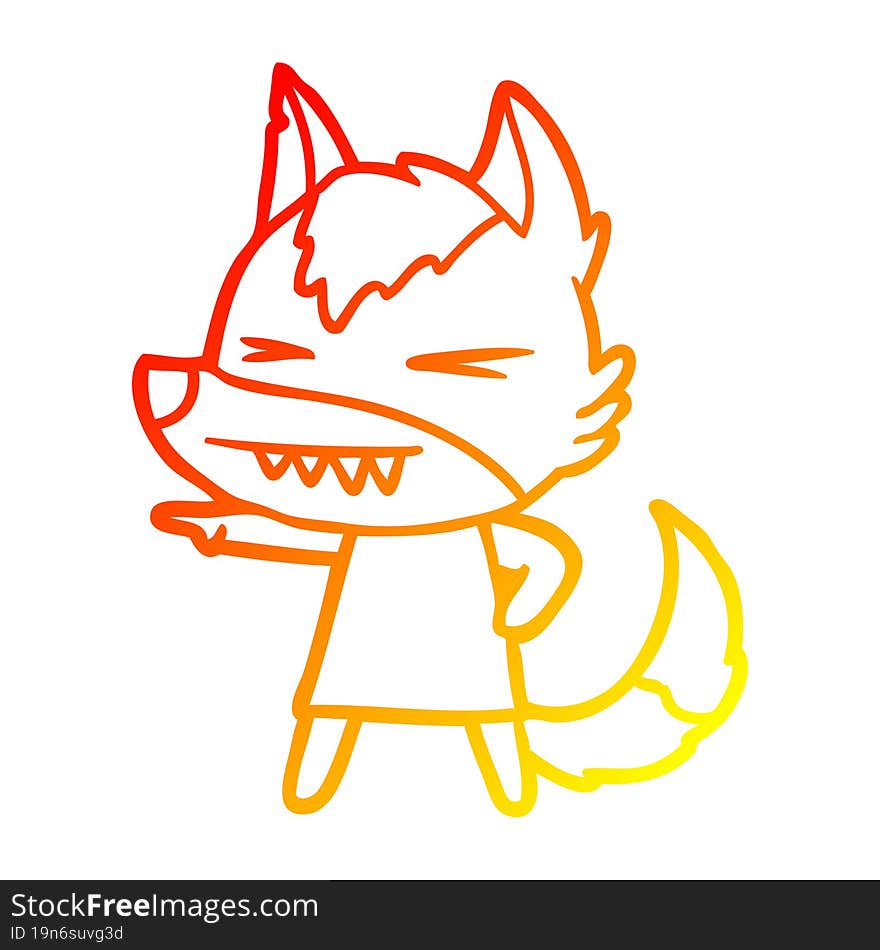 warm gradient line drawing of a angry wolf cartoon