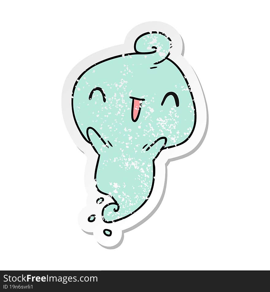 distressed sticker cartoon illustration kawaii cute dead ghost. distressed sticker cartoon illustration kawaii cute dead ghost