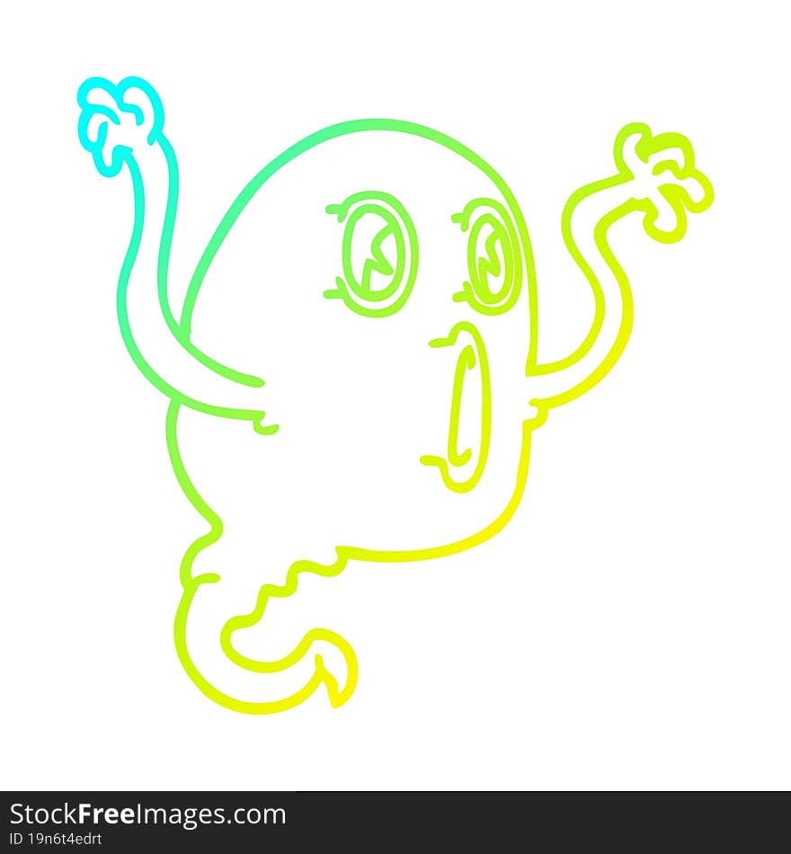 cold gradient line drawing of a cartoon ghost