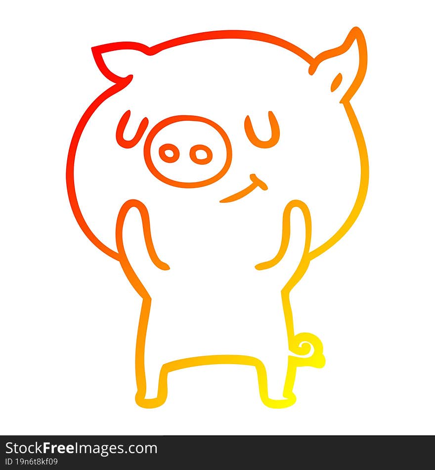 Warm Gradient Line Drawing Happy Cartoon Pig