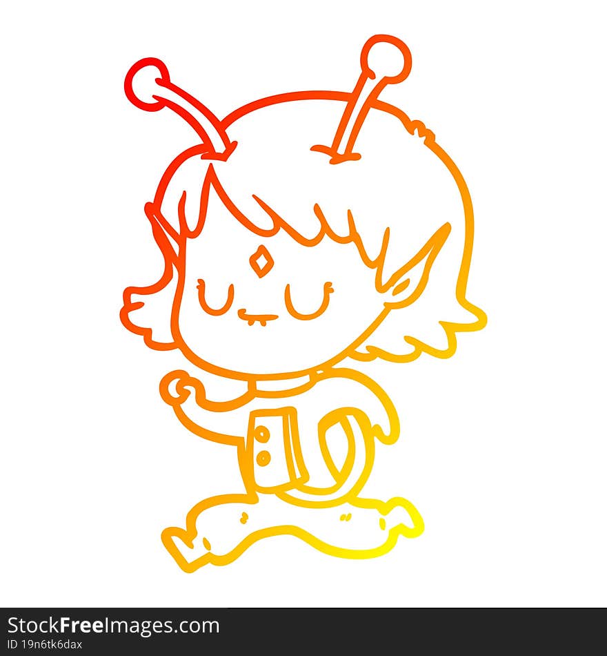 warm gradient line drawing of a cartoon alien girl