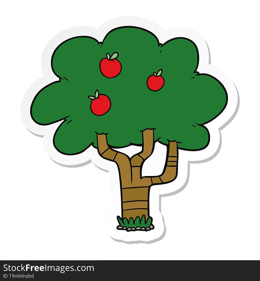 sticker of a cartoon apple tree