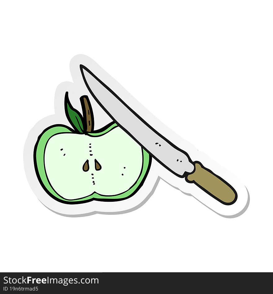 sticker of a cartoon apple being sliced