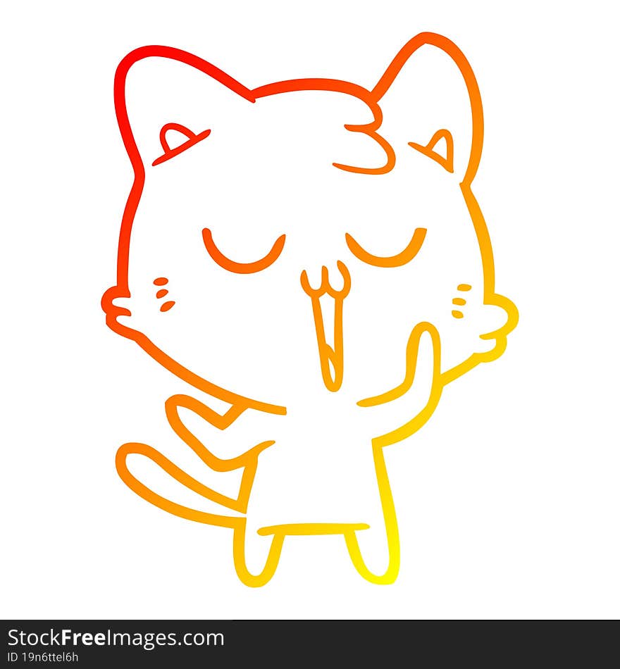 Warm Gradient Line Drawing Cute Cartoon Cat