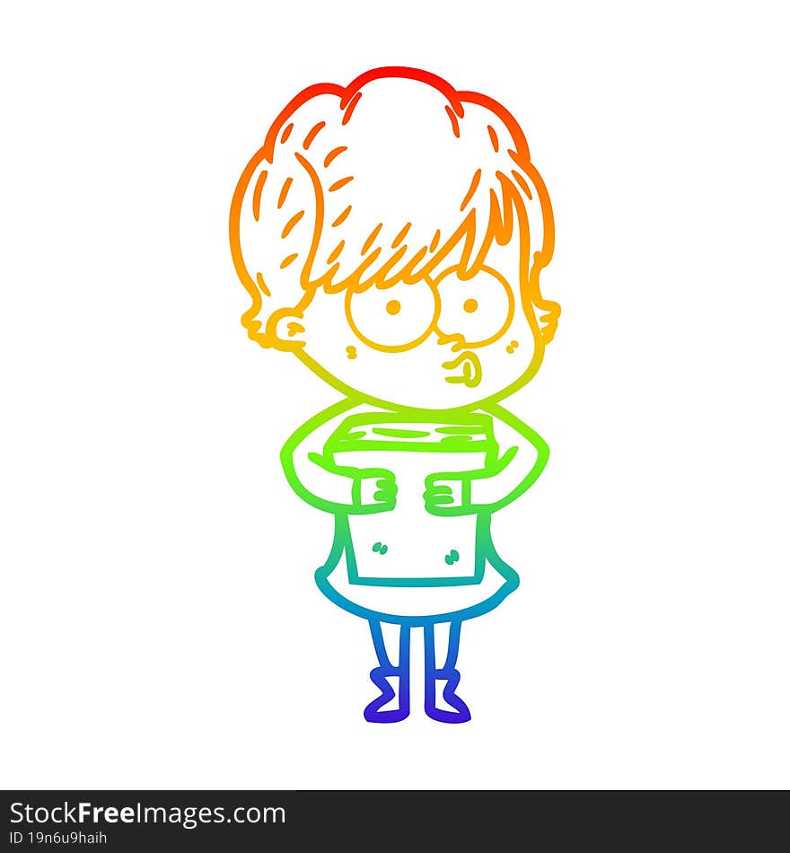 rainbow gradient line drawing of a cartoon woman